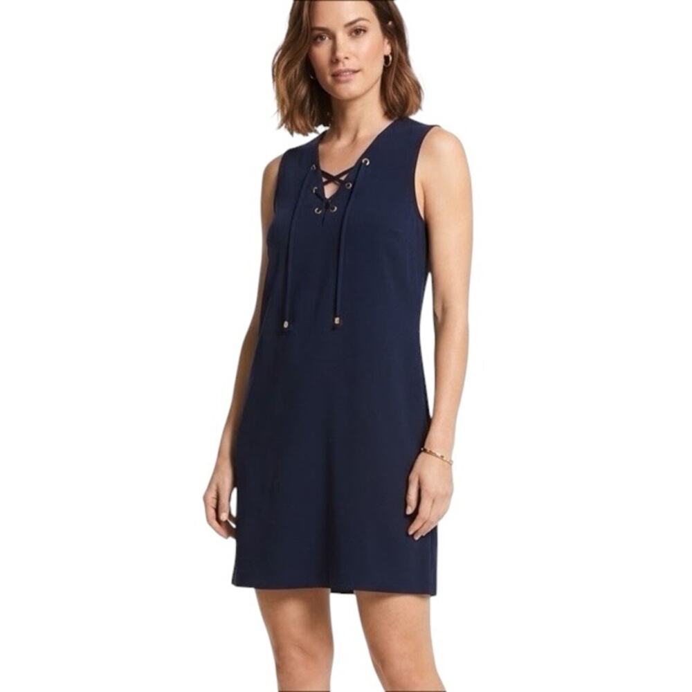 MICHAEL Michael Kors Navy Blue Lace Up V-Neck Sleeveless Mini Dress Size Medium